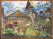 Шевченко Ю.А."Перед дождём.Сельский пейзаж с церковью"1987