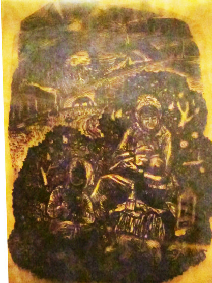 Шевченко Ю.А. Линогравюра " Горянка"к Триптиху "Рассвет в Горах" 1972