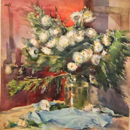Шевченко Ю.А. "Натюрморт. Белые хризантемы" 1948