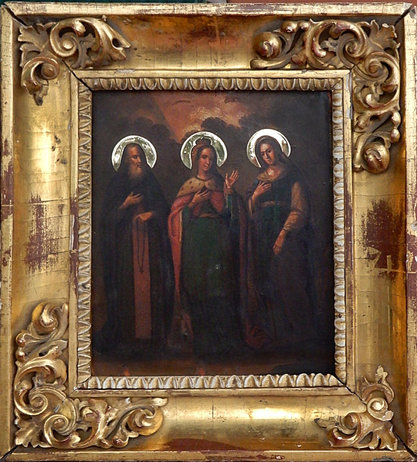Икона большая семейная Степану, Ольге,Юлии. Академическая живопись. 1858 год