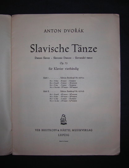 Ноты. Дворжак, Антон.  Slavische Tanze. Leipzig